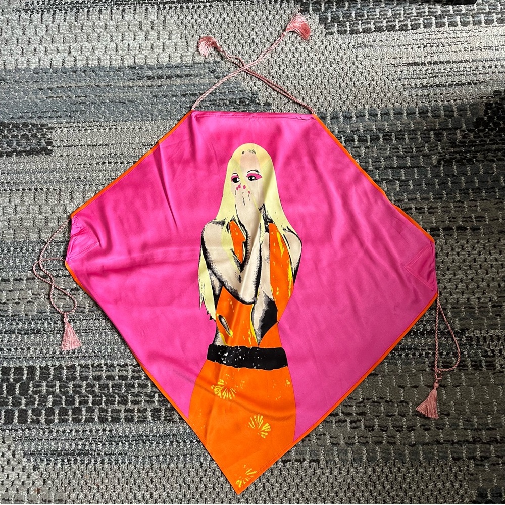 Versace by Donatella S/S 2004 Pink Pop Art Silk Scarf Tassel Blouse, Size IT 42